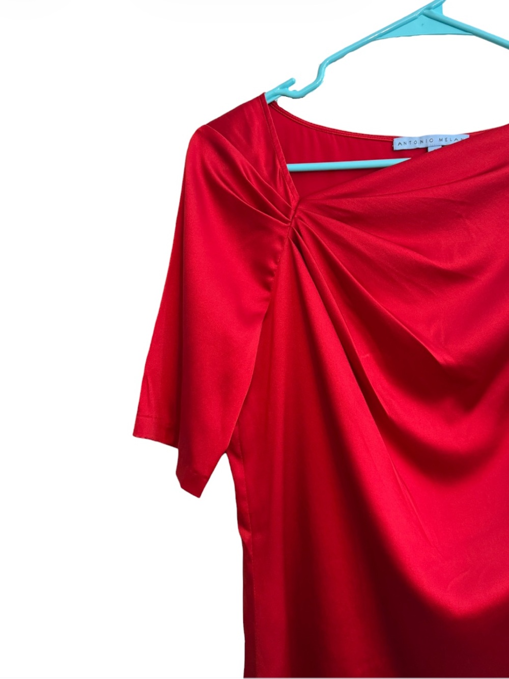 ANTONIO MELANI Red Draped Short Sleeve Blouse - Picture 2 of 10